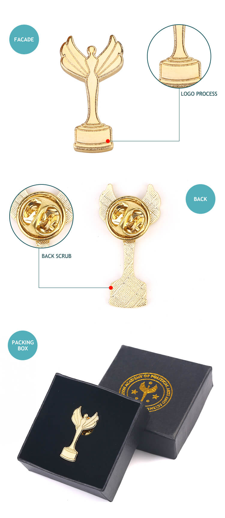 factory cheap custom made metal enamel gold badges
