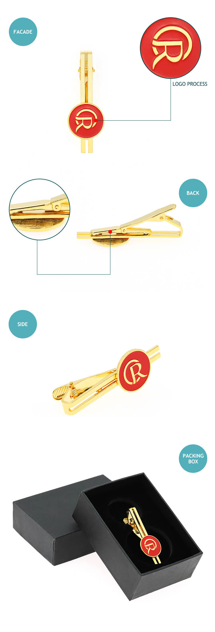 custom metal Iron brass material plating gift tie clip