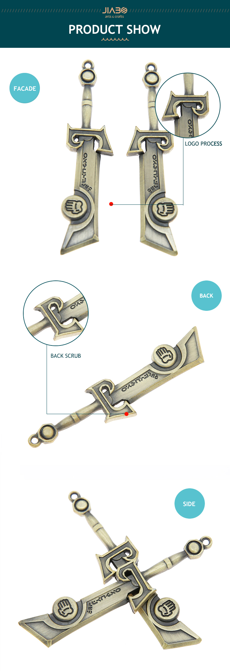 Custom Cute Knife Cross Metal Keychain