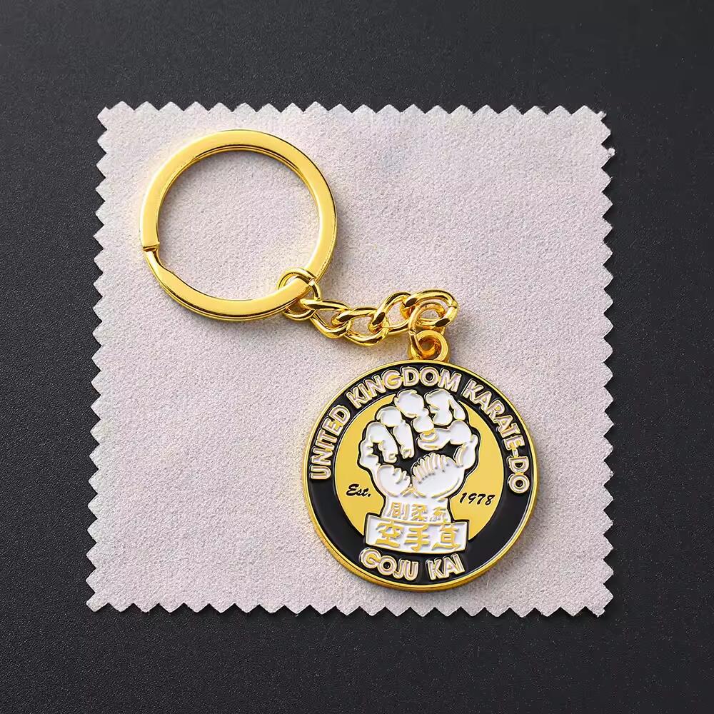 Custom Metal Soft Enamel Gold QR Code Karate Key Chain