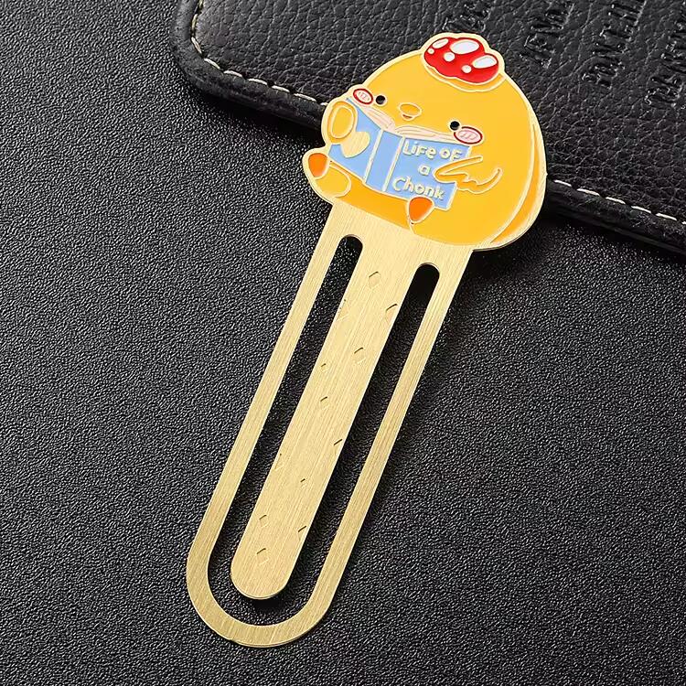 Custom Design Yellow Duck Soft Enamel Laser Cut Metal Brass Reading Bookmark