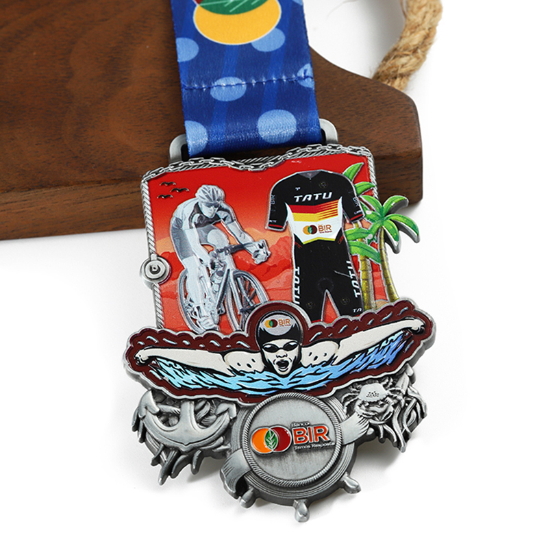 3d Custom Beach Sports Metal Color Spray Painting Swimming Cycling Medal