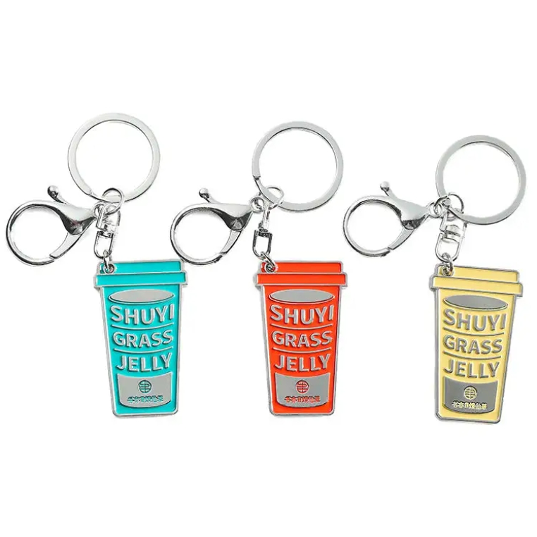 Hard Enamel Custom logo Metal Mini Cute Cartoon Pearl Keyring Boba Milk Tea Cup Keychain/boba Tea Key Chain