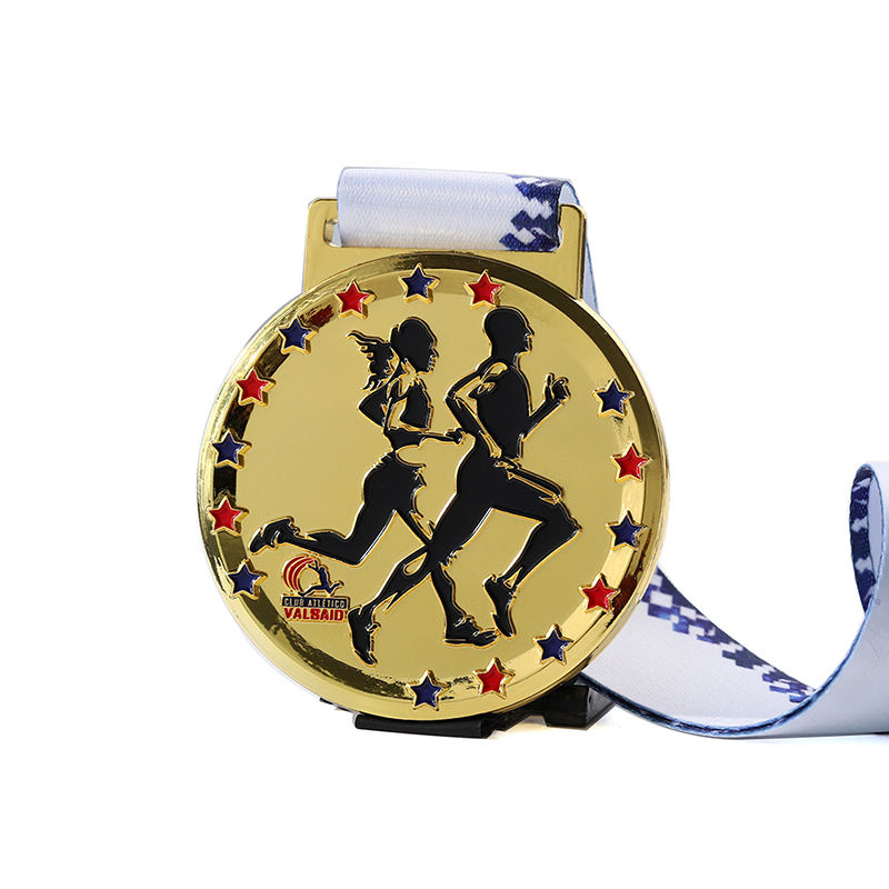 Metal Shiny Gold Club Stars Design Custom Cheap 5k Run Medals and Ribbon