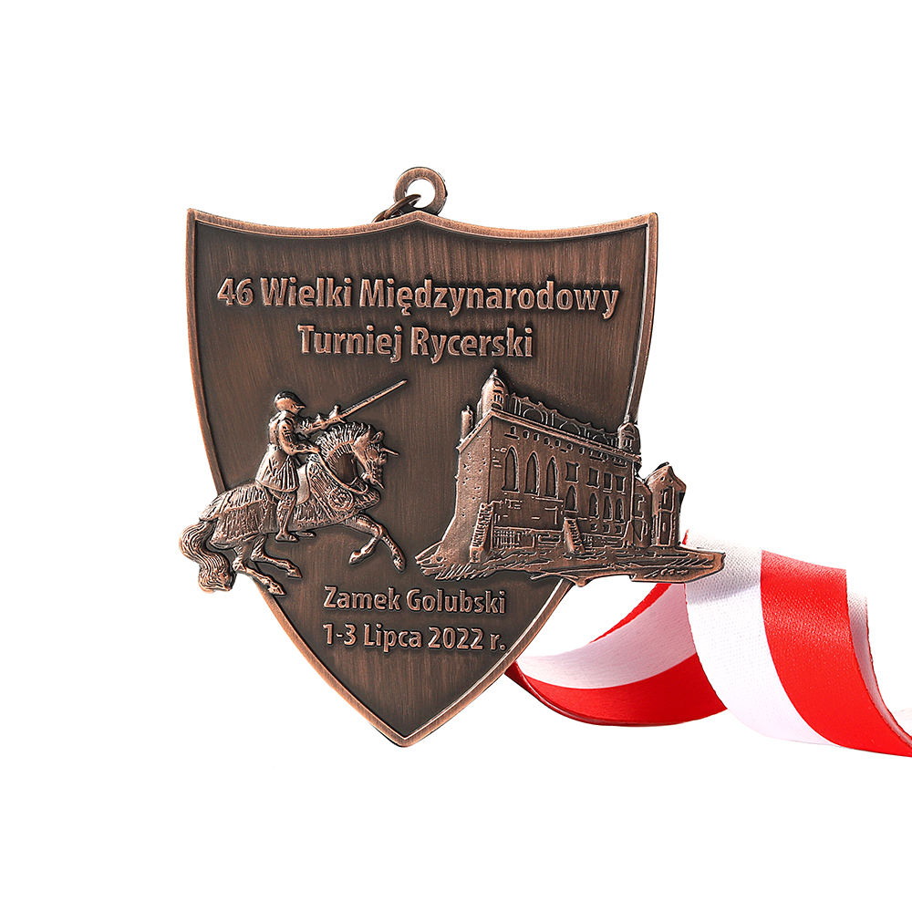 Custom Copper Metal Shield Shape 3d Embossed Building Templar Knight Medal