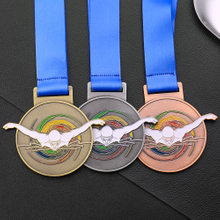 Custom Soft Enamel Gold Silver Copper Medal With Ribbon Swimming