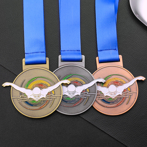 Custom Soft Enamel Gold Silver Copper Medal With Ribbon Swimming