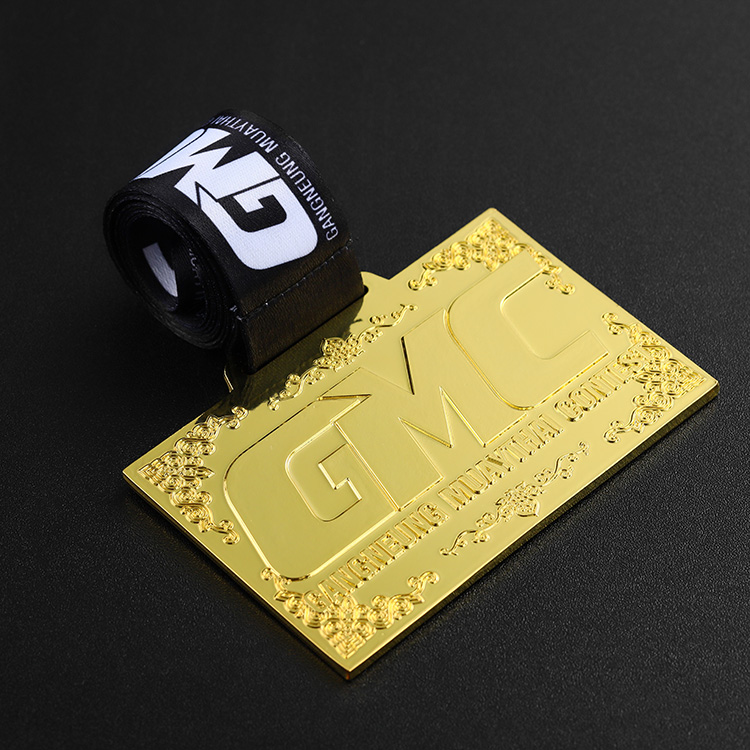 Personalised Medals Custom 3D 2D Rectangular Shape Club Muay Thai Sports Blank Letter Gold Medal With Ribbon
