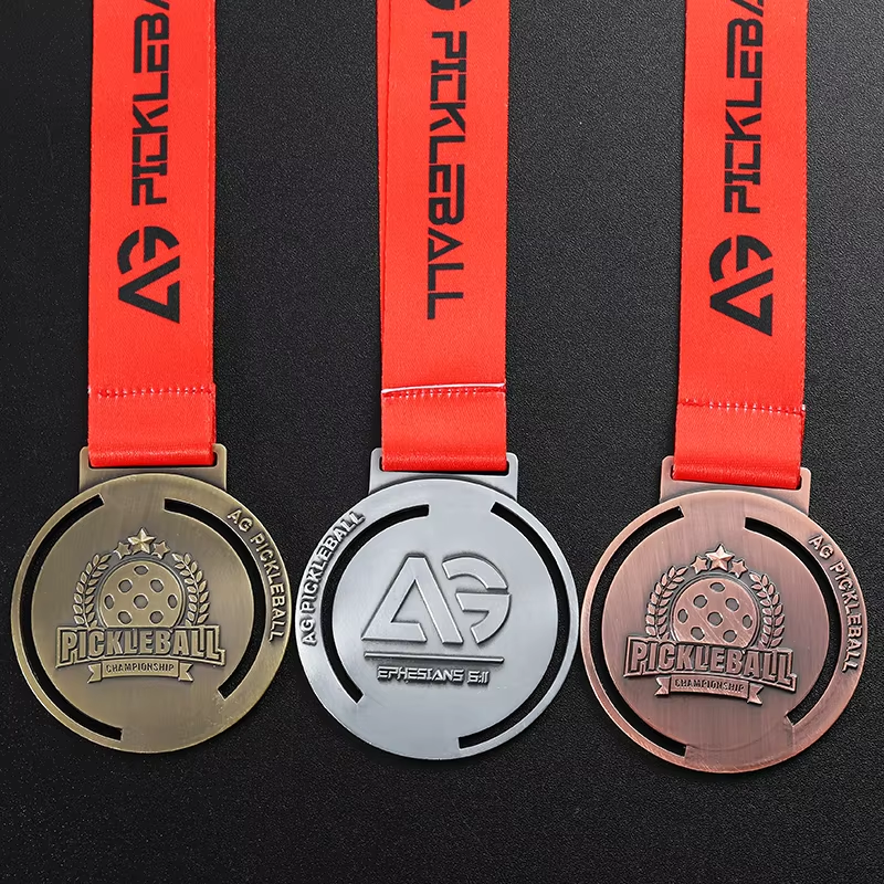 Custom Medal Unique Design Hollow 3D Metal Antique Color Gold Silver Bronze Medal Sport Pickleball Race Medals With Lanyards