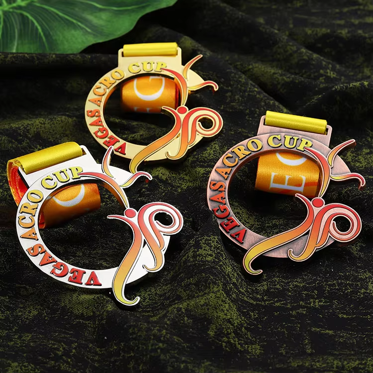 OEM Zinc Alloy Metal Sports Medals Custom Hollow 3d Uv Print Custom Gold Silver Bronze Award Softball Dance Medal with Ribbon