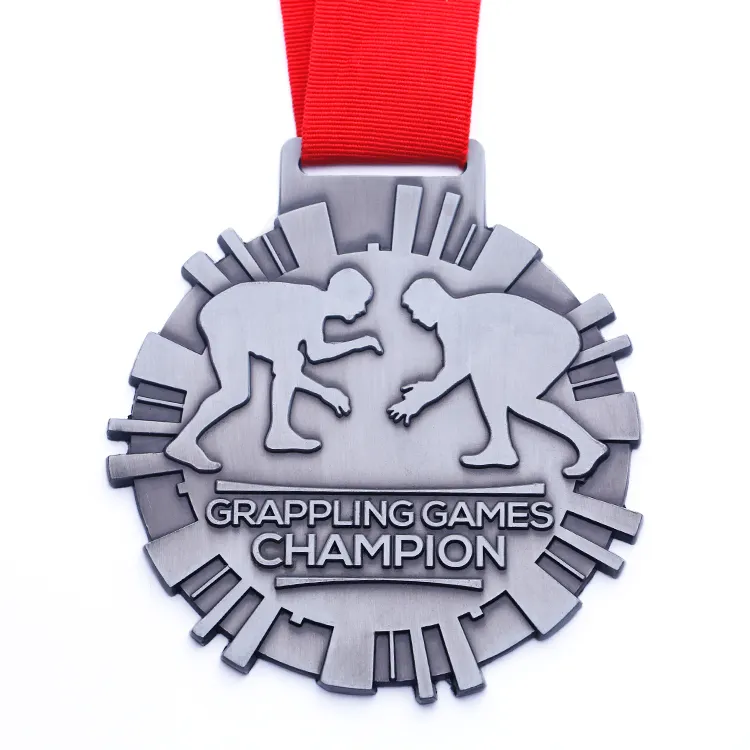 Design Your Own Custom Metal Sports 3d Embossed Silver Champion Grappling Award Judo Jiu Jitsu Wrestling Medals