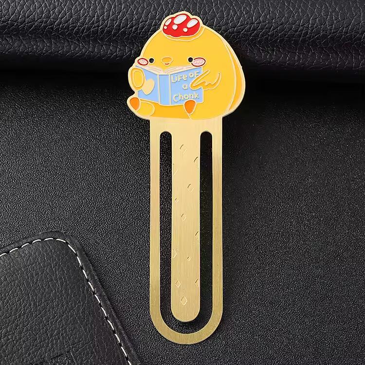 Custom Design Yellow Duck Soft Enamel Laser Cut Metal Brass Reading Bookmark