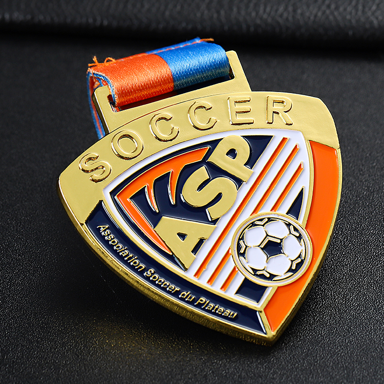 Custom Wholesale Gold Metal Football Soccer 3d Medal With Ribbon