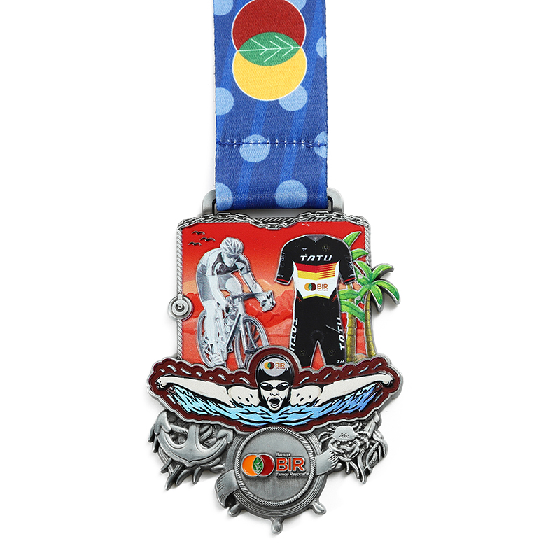 3d Custom Beach Sports Metal Color Spray Painting Swimming Cycling Medal