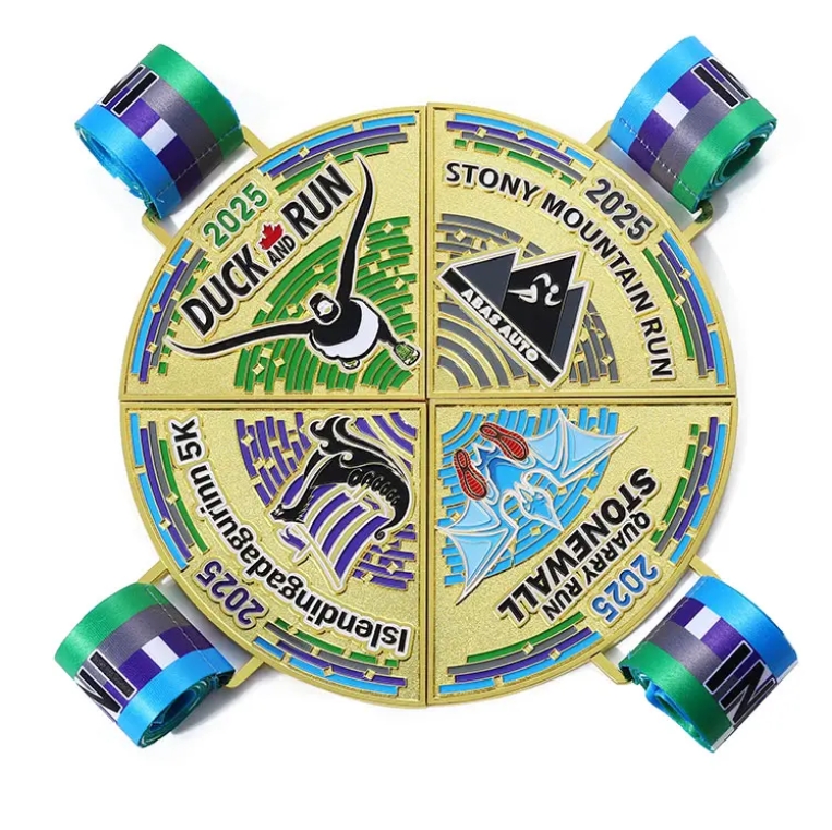 Custom Gold 4 Parts Puzzle 5k Stonewall Mountain Run Medal