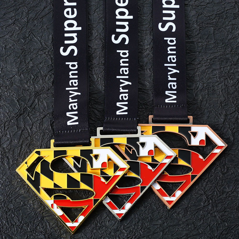 Custom Sublimation Lanyard Metal Hollow Championship Super Hero Race Medal
