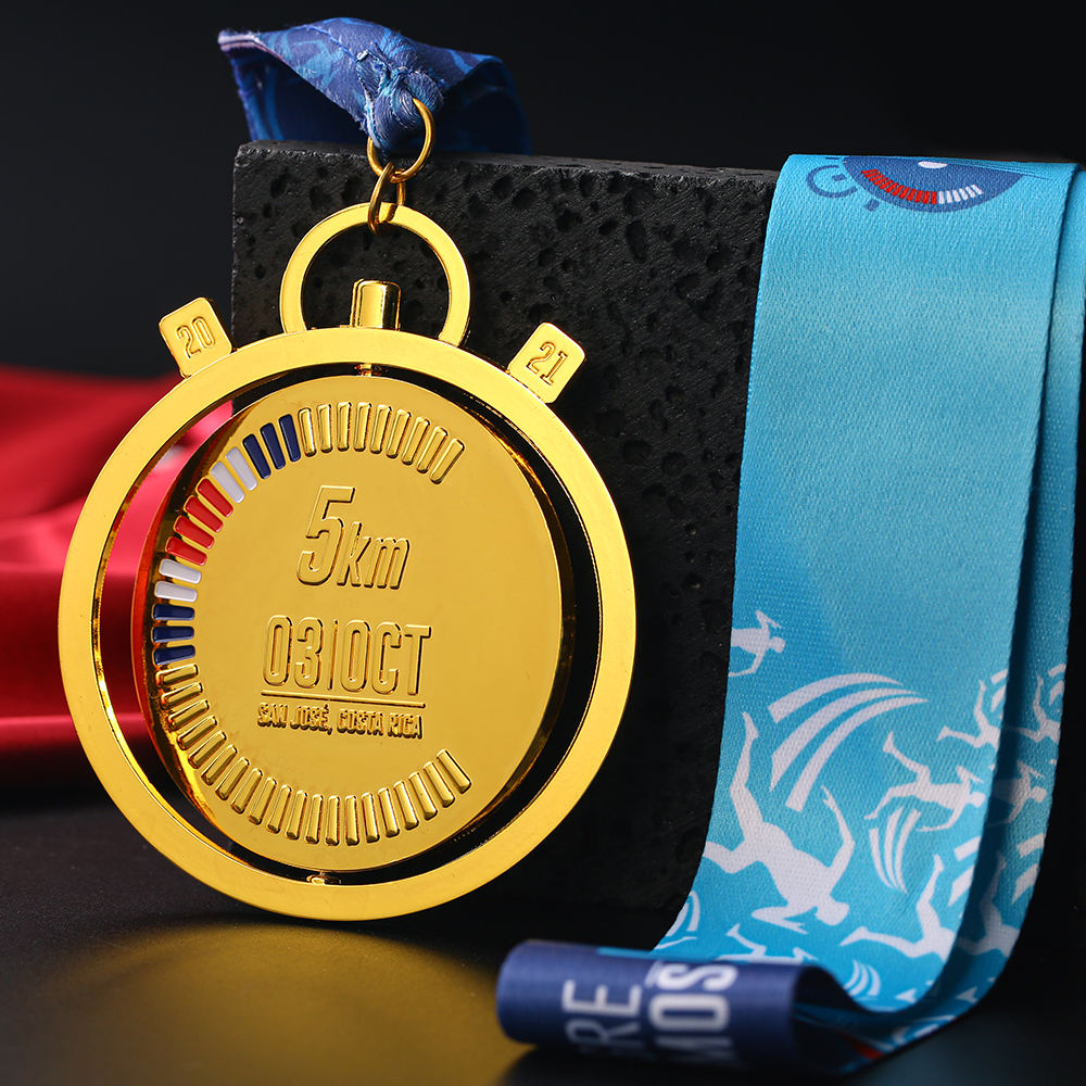 Custom Metal Shiny Gold Exquisite Rotating Sports Marathon Running Spinning Medal