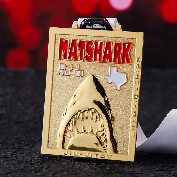 Wholesale 3d Embossed Shark Design Custom Competition Jiu Jitsu Gold Medal
