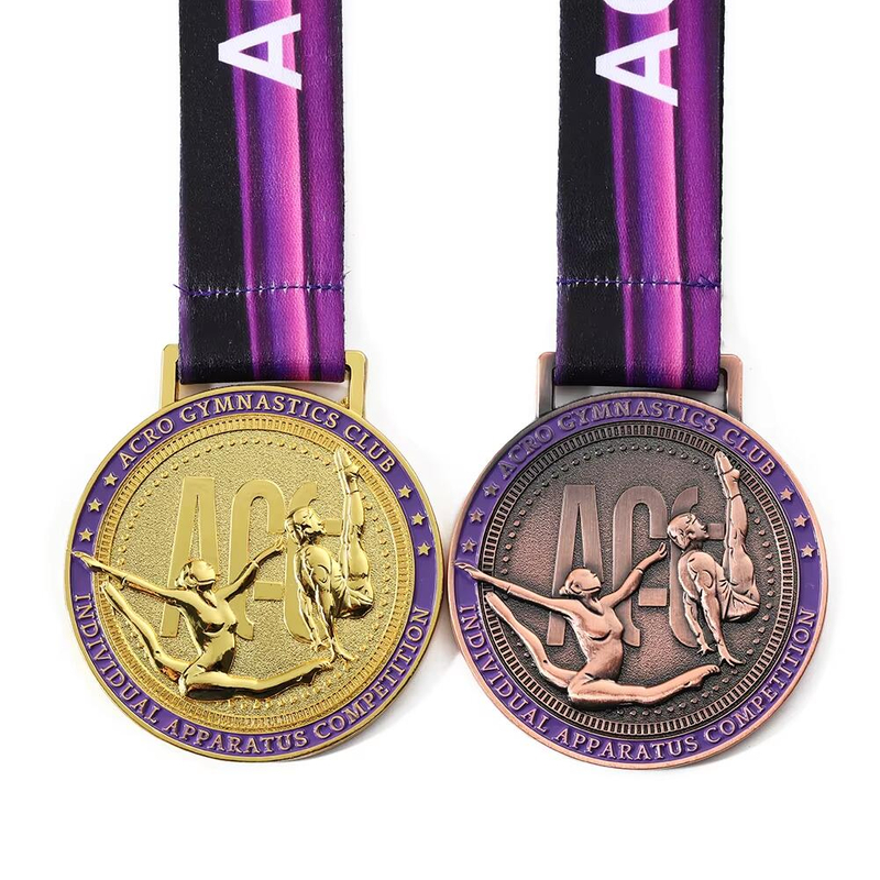 Dance Race Award Sport Rythmic Embossed 3d Custom Metal Gold Gymnastics Medals
