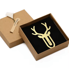 Gold Metal Simple Design Deer Shape Laser Logo Bookmarks with Gift Box