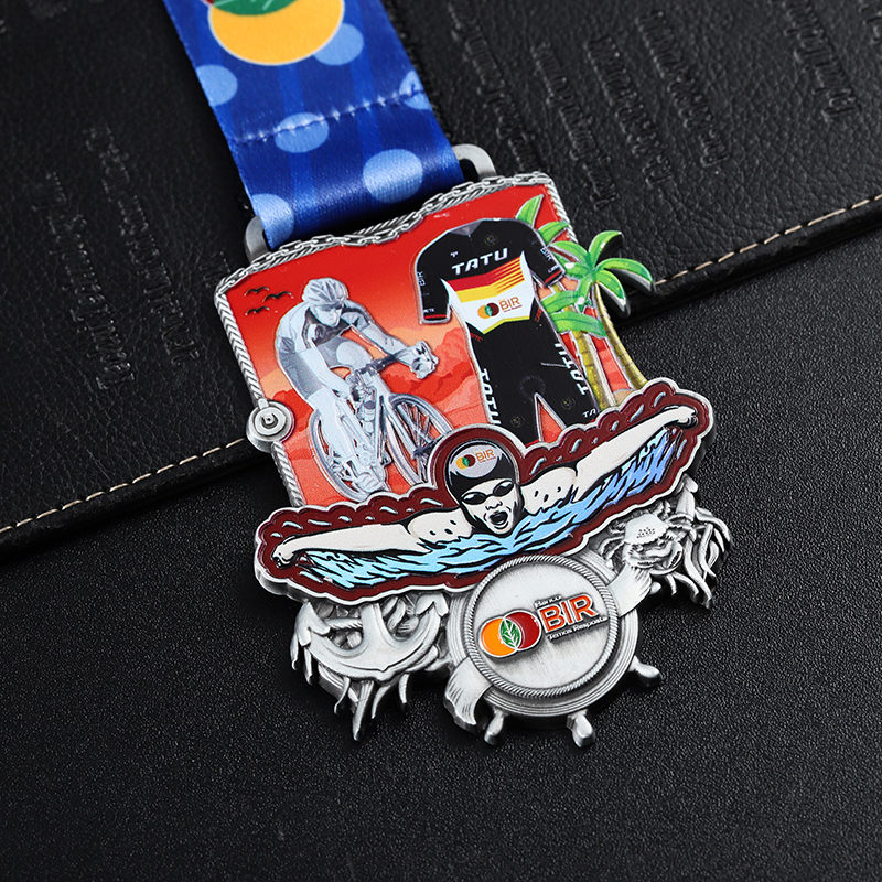 3d Custom Beach Sports Metal Color Spray Painting Swimming Cycling Medal
