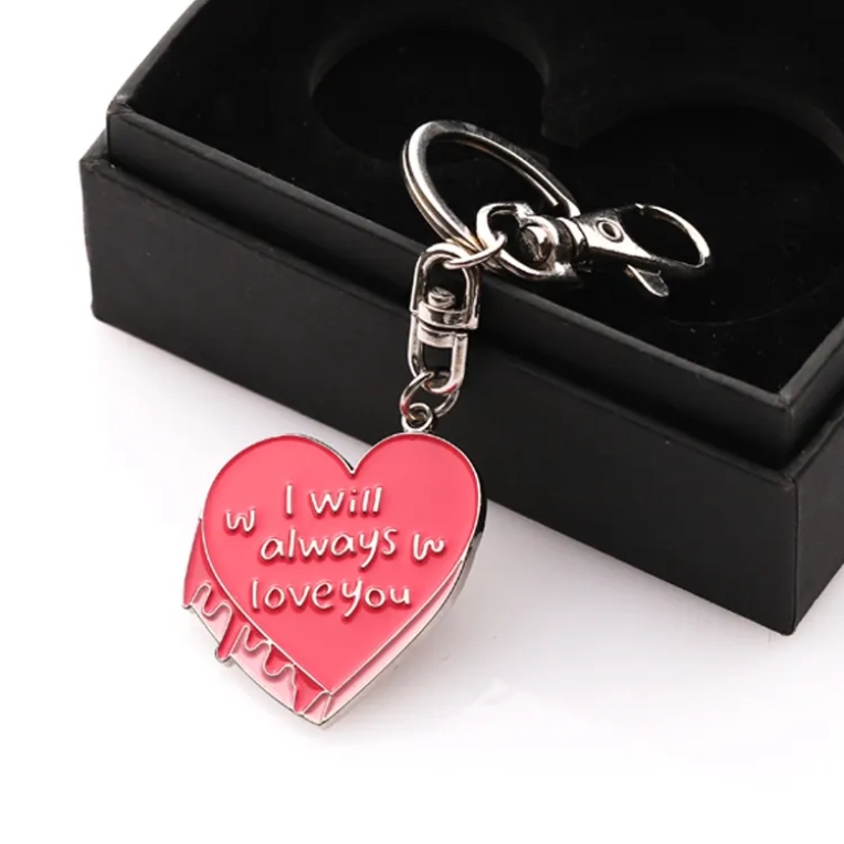 Custom Enamel Heart Shaped Rose Flower Metal Pretty Keychains for Women/keychain Love/flower Key Chain
