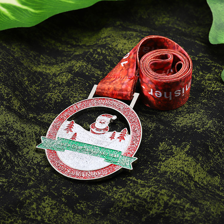 Custom Zinc Alloy Soft Enamel Hollow Shape Design Glitter Metal Santa Souvenir Christmas Medal