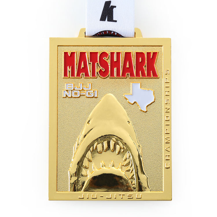 Wholesale 3d Embossed Shark Design Custom Competition Jiu Jitsu Gold Medal