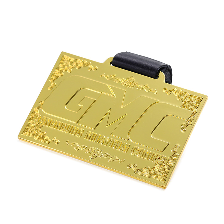 Personalised Medals Custom 3D 2D Rectangular Shape Club Muay Thai Sports Blank Letter Gold Medal With Ribbon