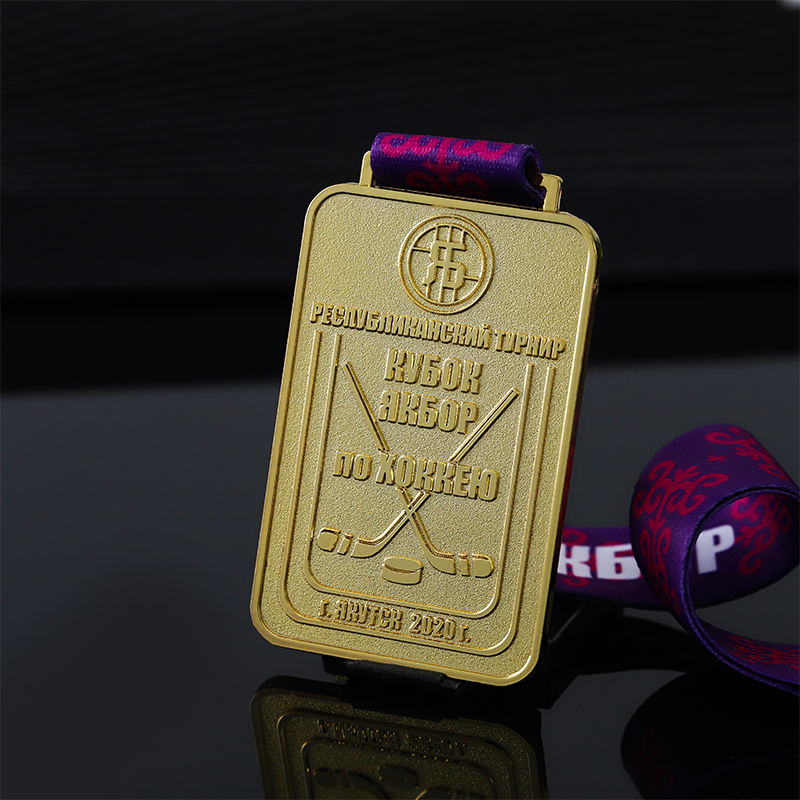 Custom Gold Sports Medal square Hockey Medal