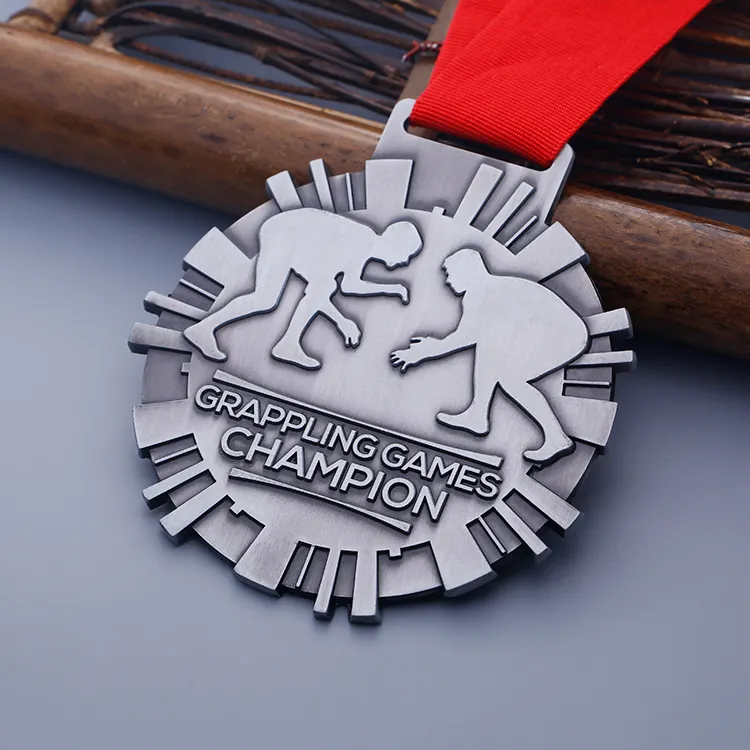 Design Your Own Custom Metal Sports 3d Embossed Silver Champion Grappling Award Judo Jiu Jitsu Wrestling Medals