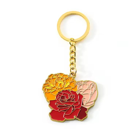 Customised Logo Metal Woman Fashion Colorful Large Flower Keychain