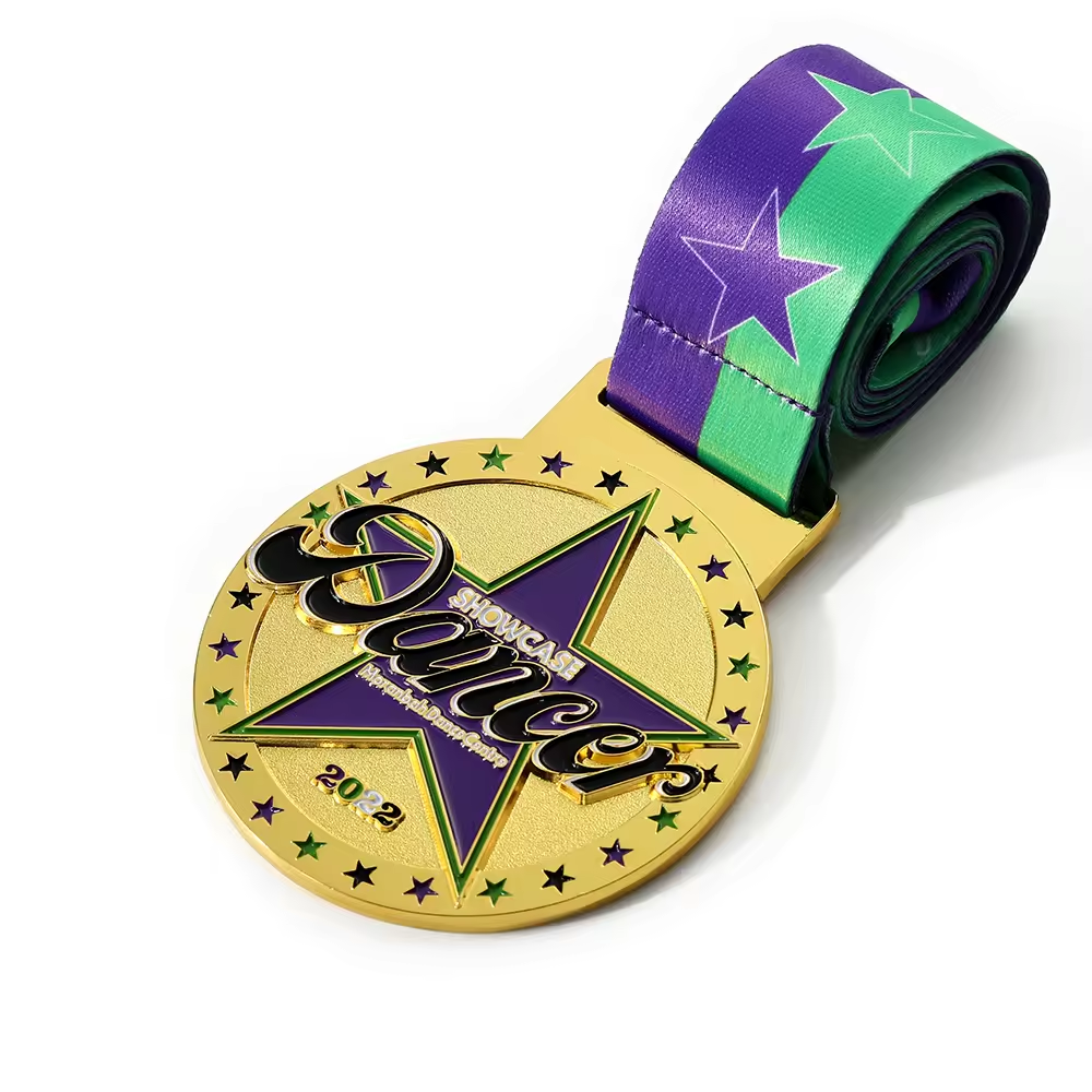 Metal Gold Custom Showcase Bodybuilding Dance Star Medal with Ribbon