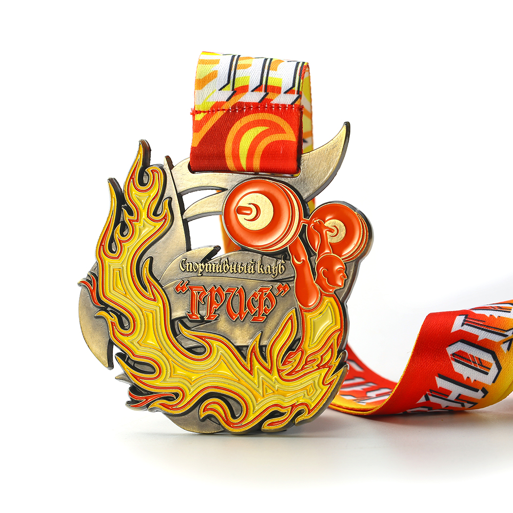 Custom Metal Fire Bronze 3d Powerlifting Medals With Lanyard