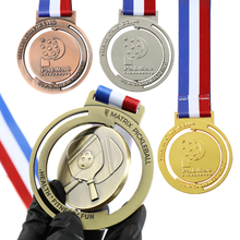 Custom Logo Sport Rotatable Spinning Pickleball Thanksgiving Gold Silver Bronze Race Medal Duathlon Medals With Lanyards