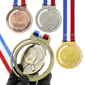 Custom Logo Sport Rotatable Spinning Pickleball Thanksgiving Gold Silver Bronze Race Medal Duathlon Medals With Lanyards