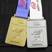 Custom Medal Award Sports Rectangle Zinc Alloy Metal Medals Exquisite Embossed 2d Logo Letter Gold Silver Ice Hockey Medal