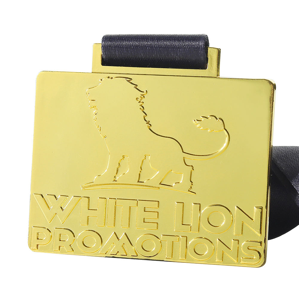 Custom 70mm Shiny Gold Embossed Metal Club lion Medal