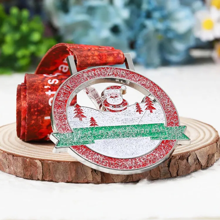 Custom Design Glitter Metal Santa Souvenir Christmas Medal