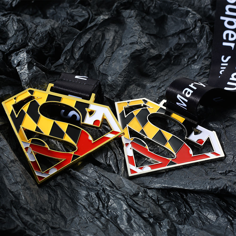 Custom Sublimation Lanyard Metal Hollow Championship Super Hero Race Medal