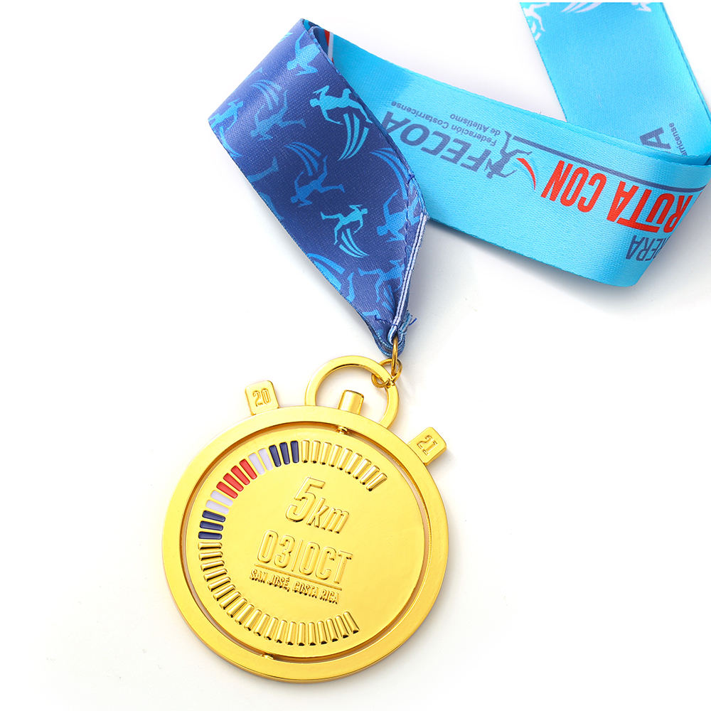 Custom Metal Shiny Gold Exquisite Rotating Sports Marathon Running Spinning Medal