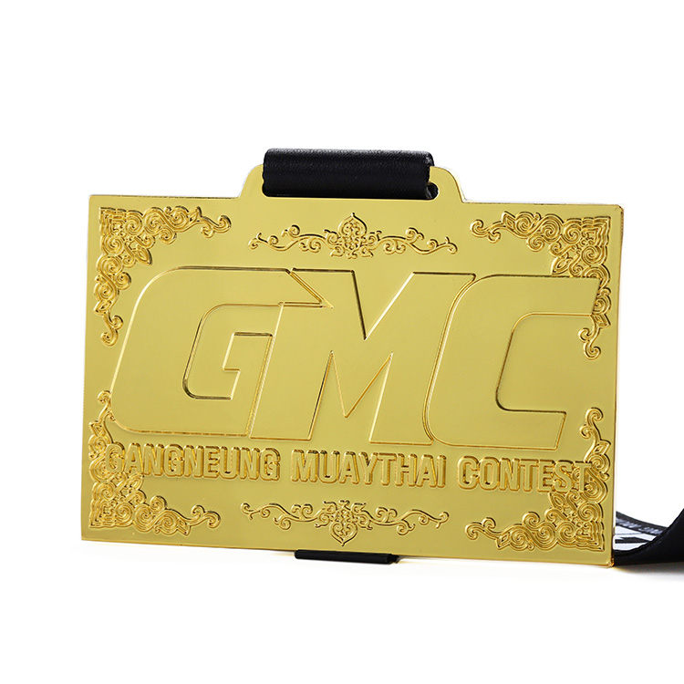 Personalised Medals Custom 3D 2D Rectangular Shape Club Muay Thai Sports Blank Letter Gold Medal With Ribbon