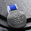 Premium Custom Antique Silver 3D Embossed Golf Medal with Vibrant Blue Ribbon