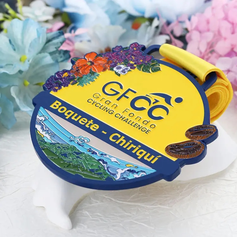 Metal Blue Color Flower Custom Cycling Challenge Medals