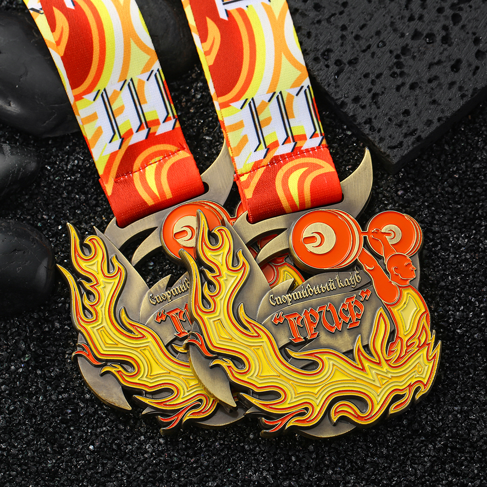 Custom Metal Fire Bronze 3d Powerlifting Medals With Lanyard