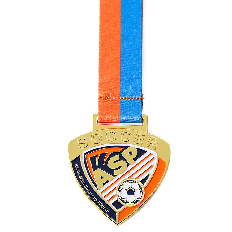 Custom Wholesale Gold Metal Football Soccer 3d Medal With Ribbon