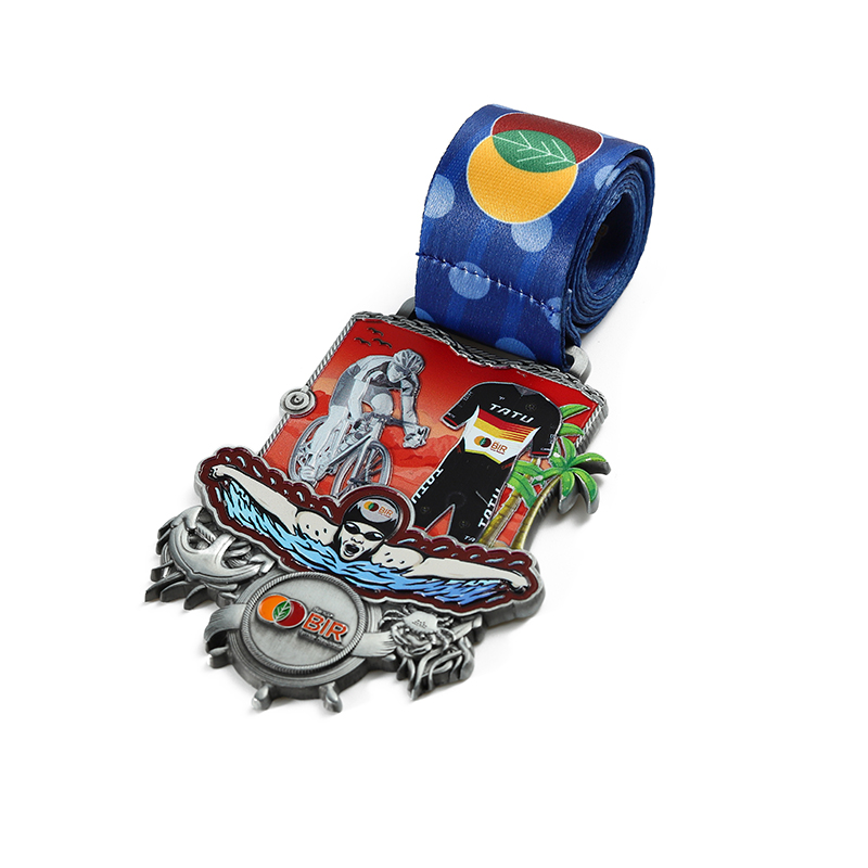 3d Custom Beach Sports Metal Color Spray Painting Swimming Cycling Medal