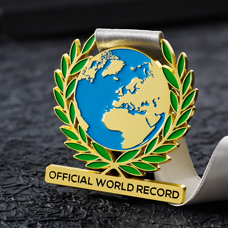 Metal Enamel Environmental Protection Earth Eco Souvenir Medals Velvet Boxes for Medals With Ribbon Custom