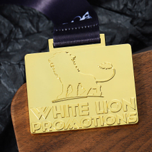 Custom 70mm Shiny Gold Embossed Metal Club lion Medal