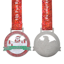 Custom Zinc Alloy Soft Enamel Hollow Shape Design Glitter Metal Santa Souvenir Christmas Medal